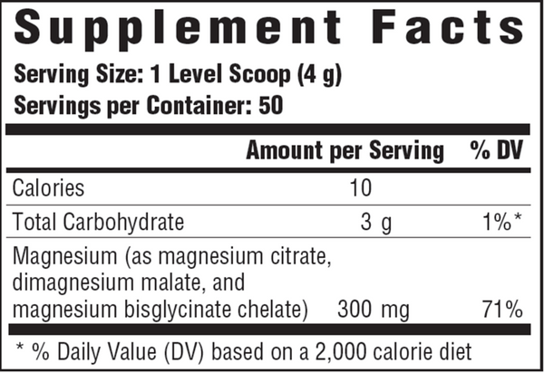Relax + Calm Magnesium Powder-Blackberry Hibiscus Oasis Supplement Facts Label