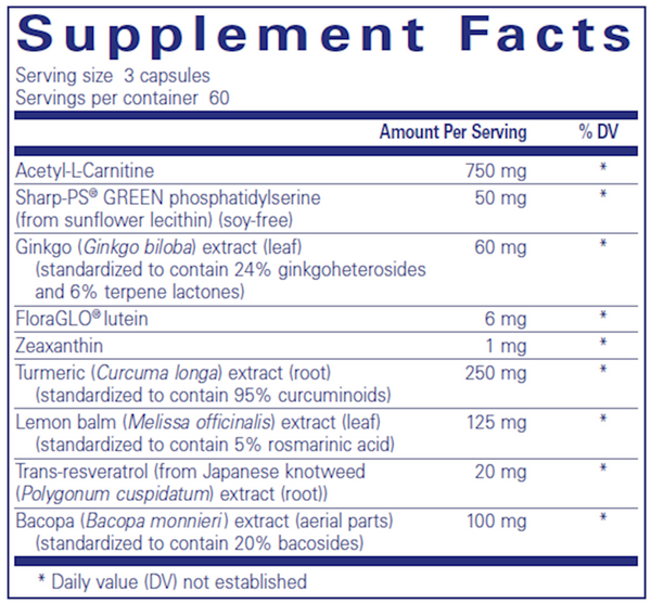 Memory Pro 90 Count Supplement Facts Label