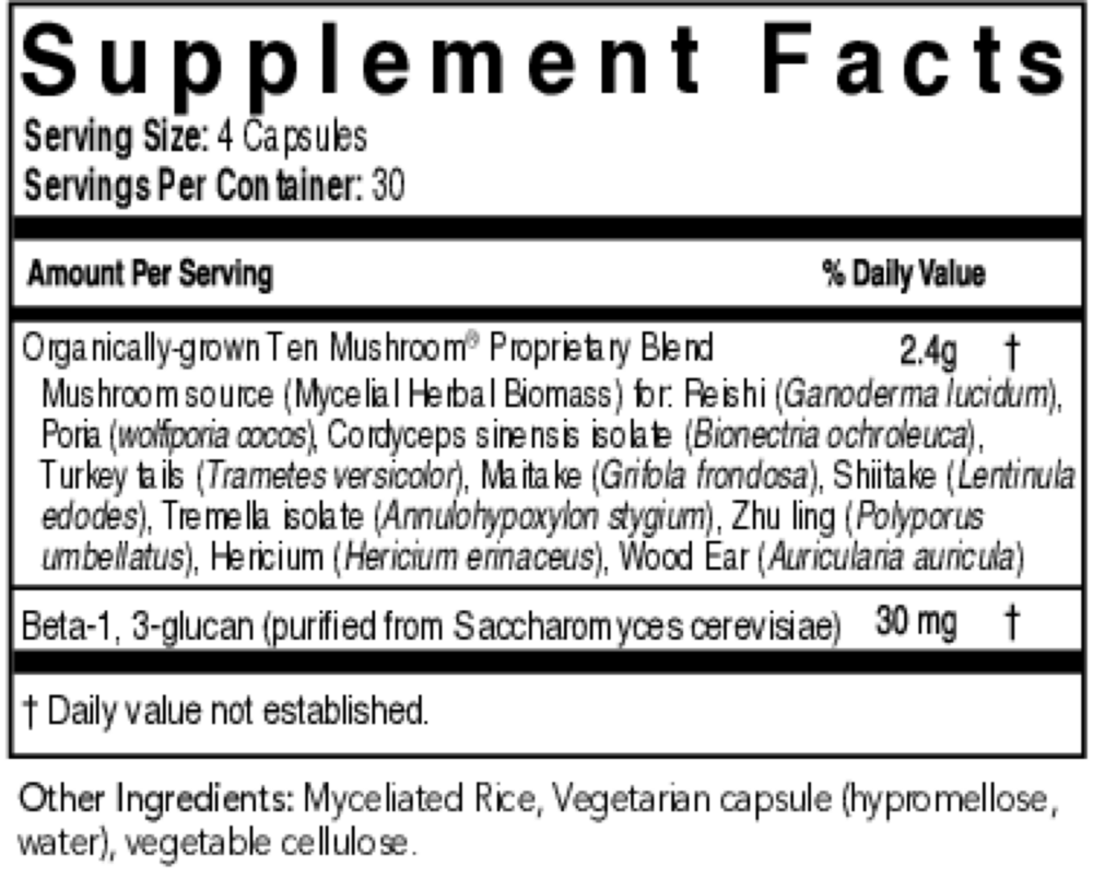 Mycoceutics Total Body Support Supplement Facts Label