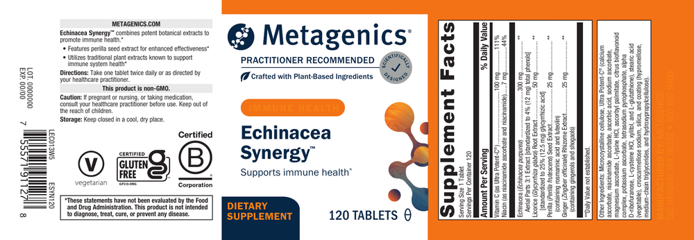 Echinacea Synergy Supplement Facts Label