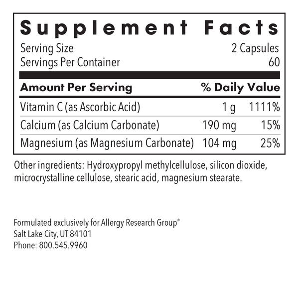 Buffered Vitamin C Supplement Facts Label