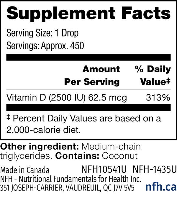 Vitamin D3 SAP 2500IU Liquid Supplement Facts Label