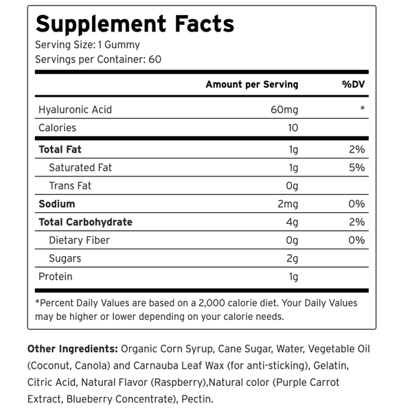 HA Gummy Supplement Facts Label