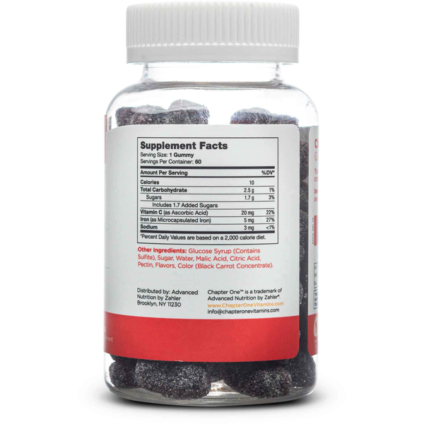 Iron Gummies Supplement Facts Label