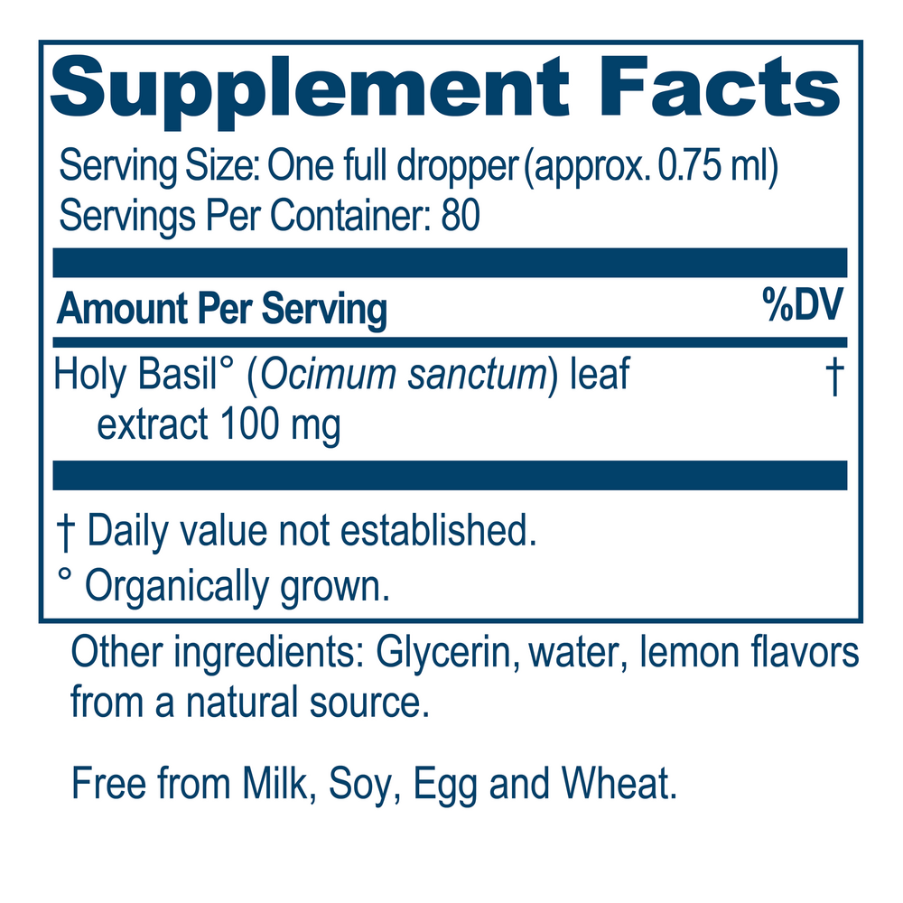 BACKORDER ONLY - Tulsi Drops Supplement Facts Label
