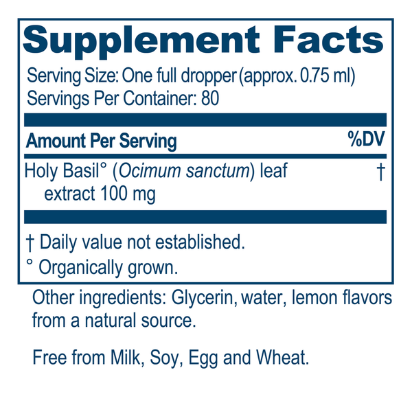 BACKORDER ONLY - Tulsi Drops Supplement Facts Label