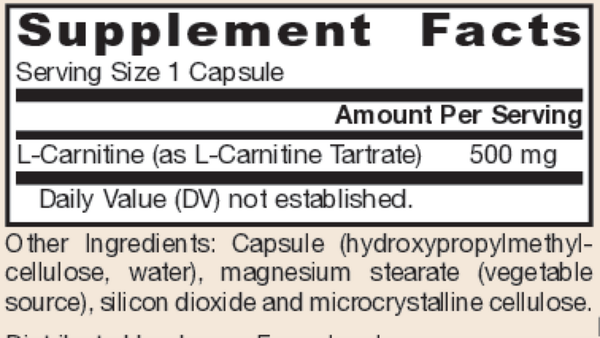L-Carnitine 500 mg Supplement Facts Label