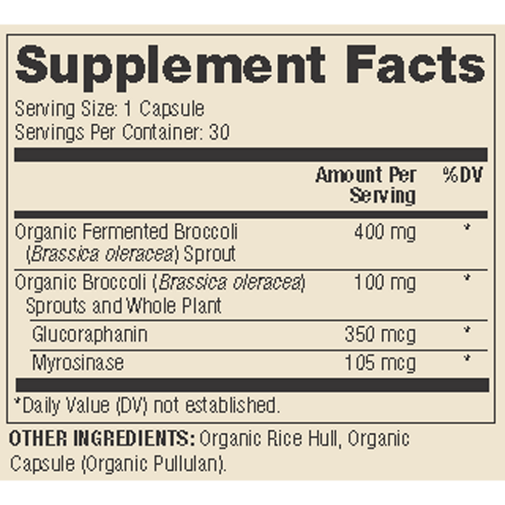 Fermented Broccoli Sprouts Supplement Facts Label