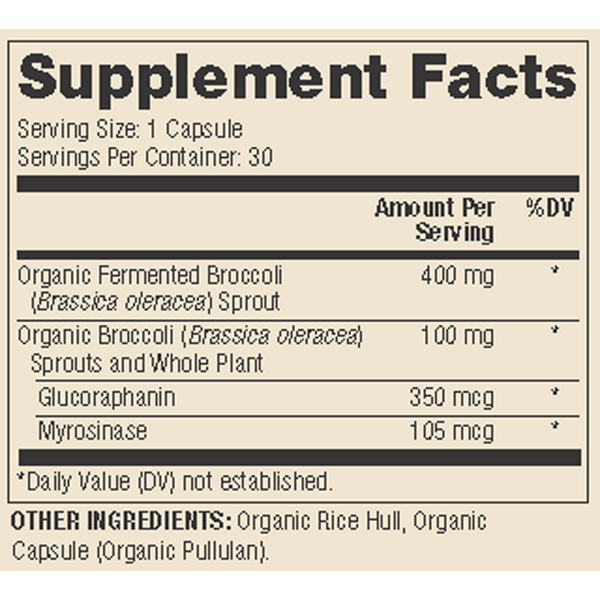 Fermented Broccoli Sprouts Supplement Facts Label