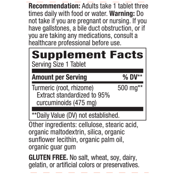 Turmeric Standardized 450 mg Supplement Facts Label