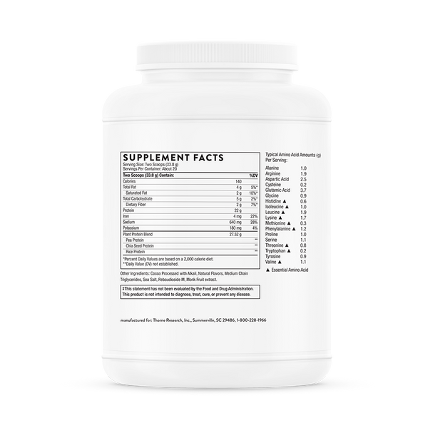 Plant Protein - Chocolate Supplement Facts Label