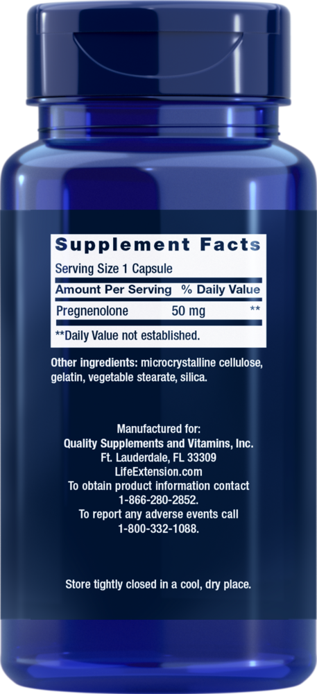 Pregnenolone 50 mg Supplement Facts Label