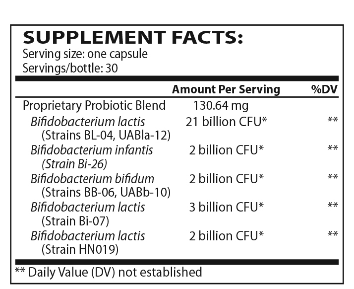 TruBifido Probiotic Colon Formula Supplement Facts Label