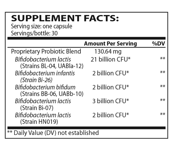 TruBifido Probiotic Colon Formula Supplement Facts Label