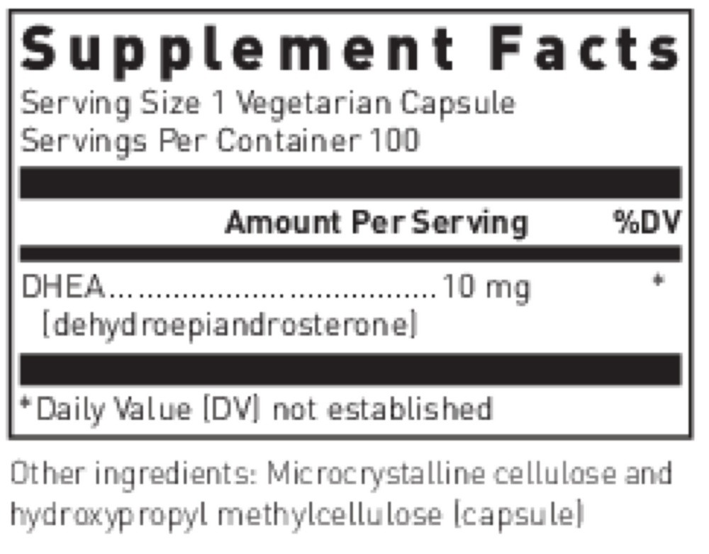 DHEA (10 Mg.) Supplement Facts Label