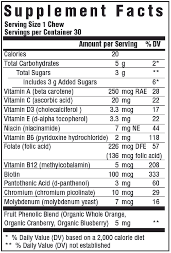 Kids Multivitamin Soft Chew Grape Flavor Supplement Facts Label