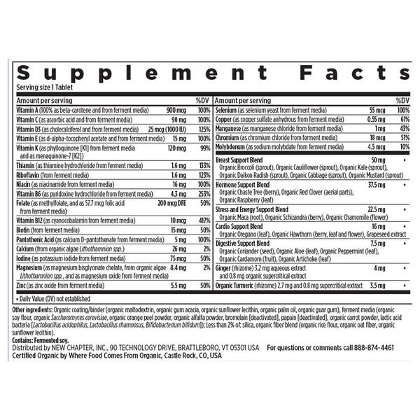 Every Woman's One Daily 40+ Supplement Facts Label