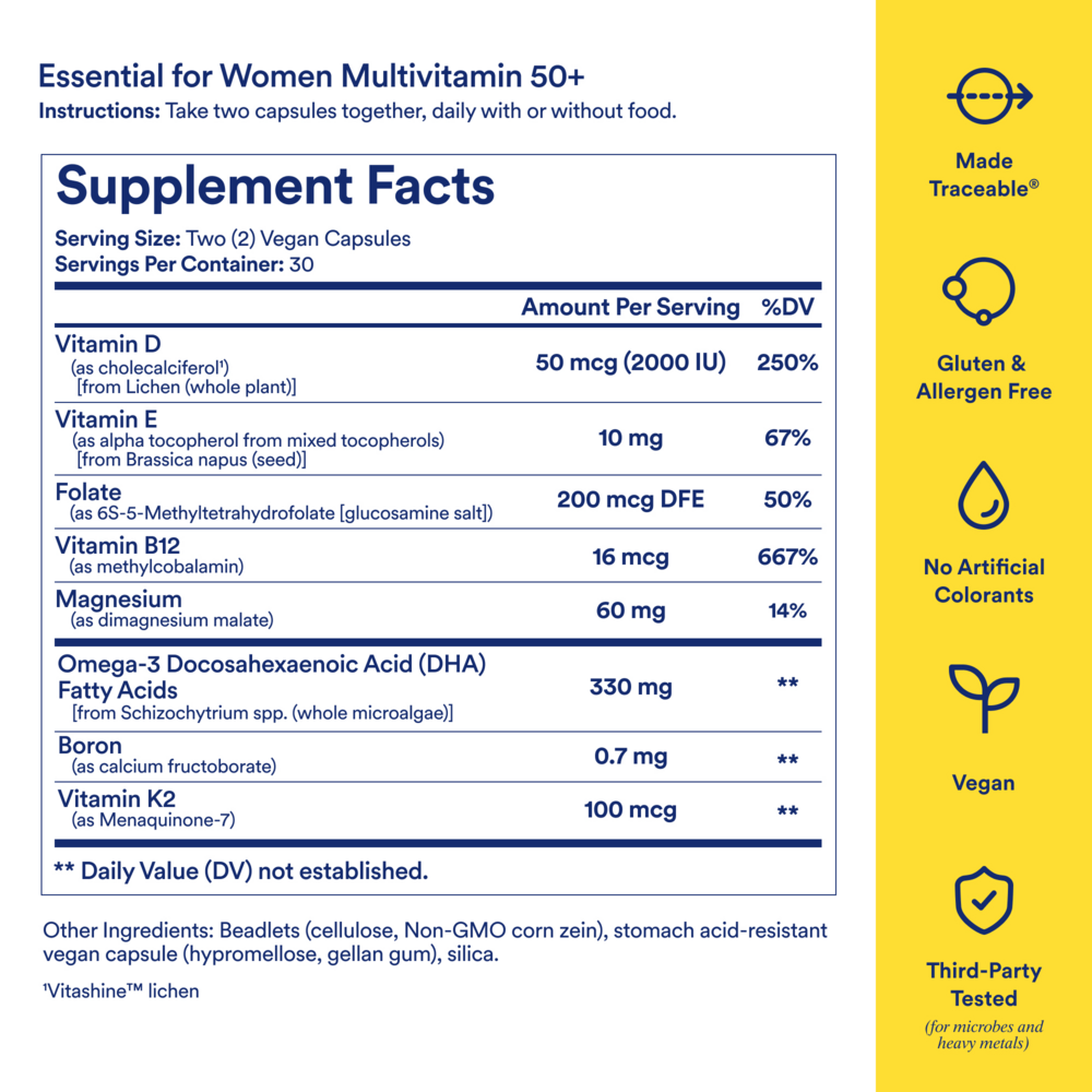 Essential for Women Multivitamin 50+ Supplement Facts Label