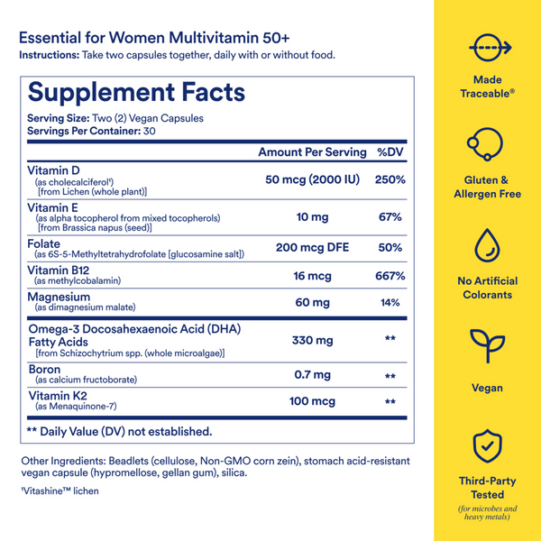 Essential for Women Multivitamin 50+ Supplement Facts Label