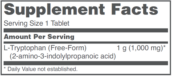 L-Tryptophan 1000 mg Supplement Facts Label