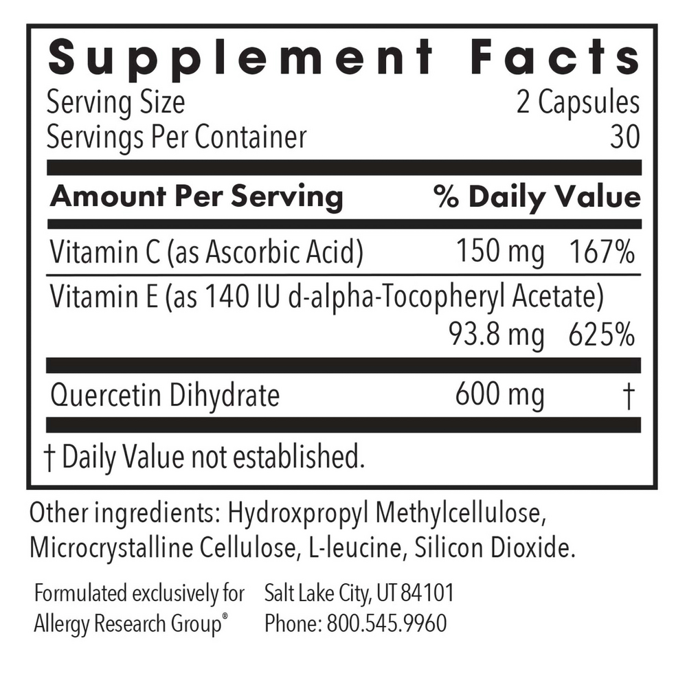 Quercetin 300 Supplement Facts Label