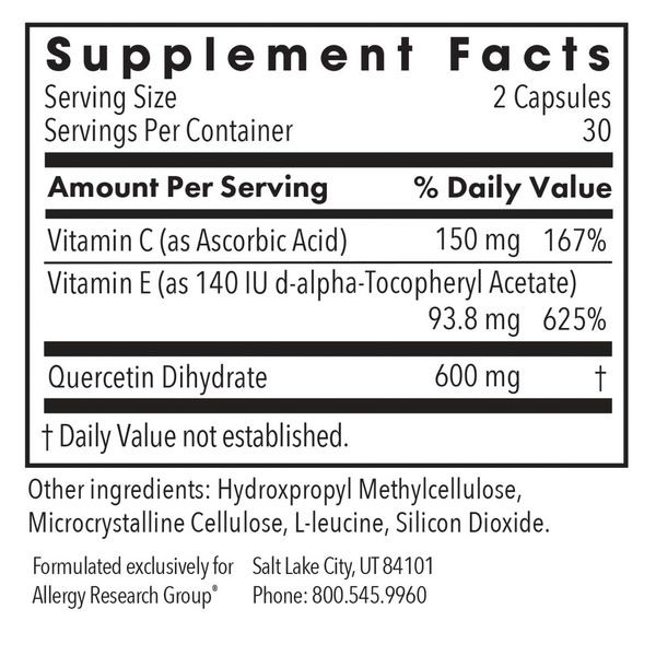 Quercetin 300 Supplement Facts Label