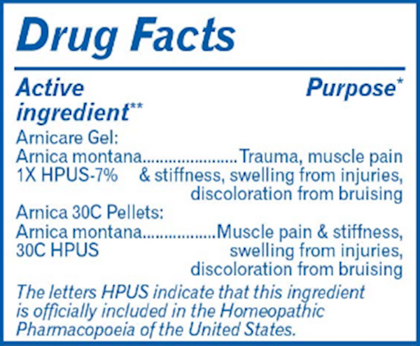 Arnicare Gel with MDT Pack Supplement Facts Label