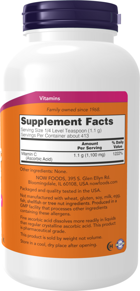 Vitamin C Crystals 8 oz. Supplement Facts Label
