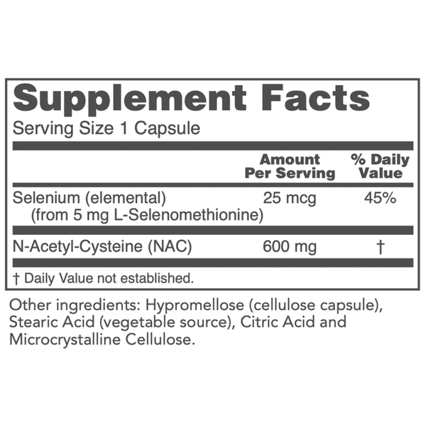 NAC 600 mg Supplement Facts Label