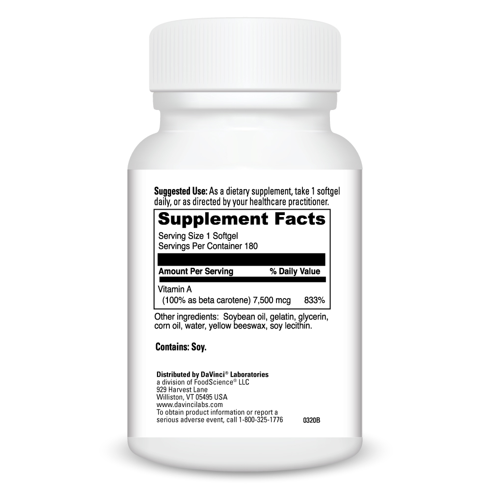 Beta Carotene Supplement Facts Label
