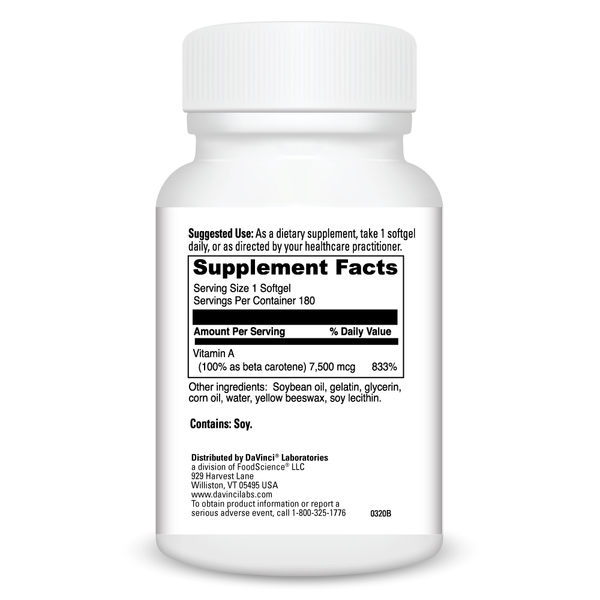 Beta Carotene Supplement Facts Label