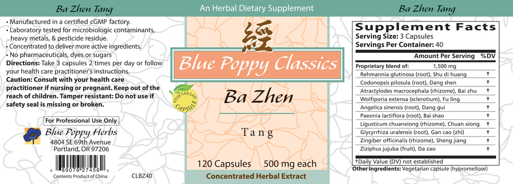Ba Zhen Tang Supplement Facts Label