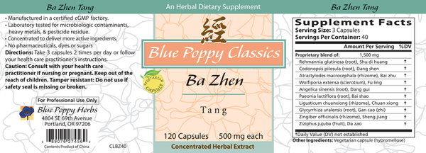 Ba Zhen Tang Supplement Facts Label