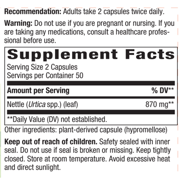 Nettle 435 mg Supplement Facts Label