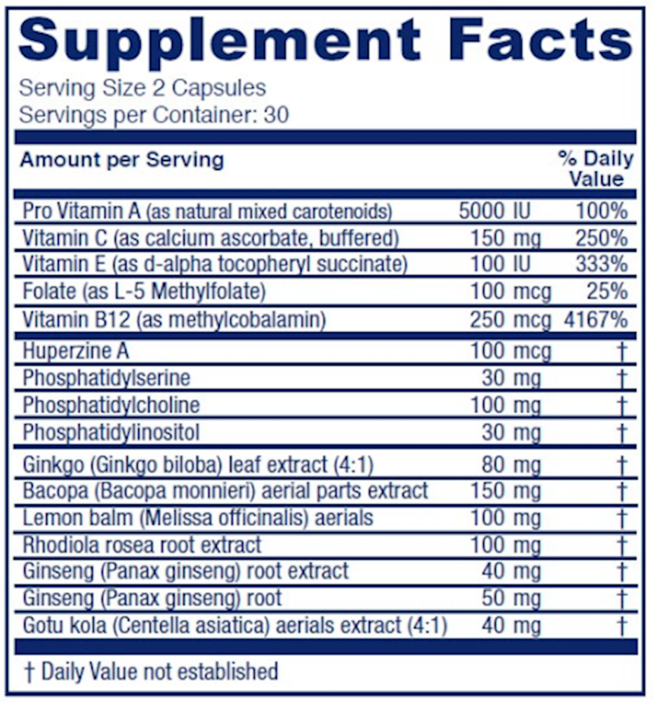 MindBlend Supplement Facts Label