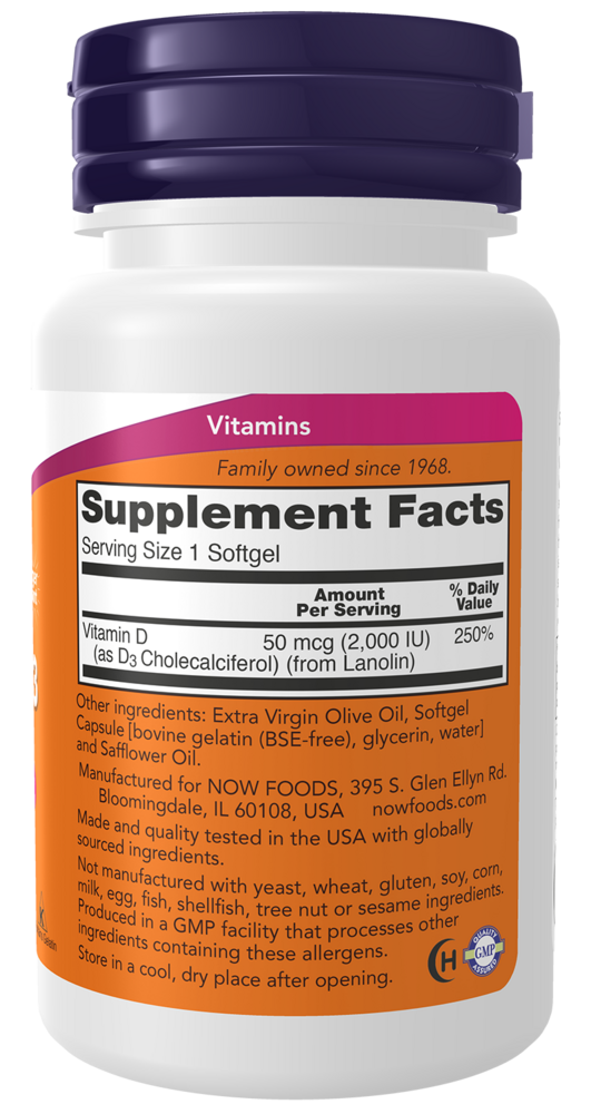 Vitamin D-3 2000 IU Supplement Facts Label
