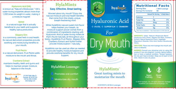 Dry Mouth Lozenge with Hyaluronic Acid Supplement Facts Label