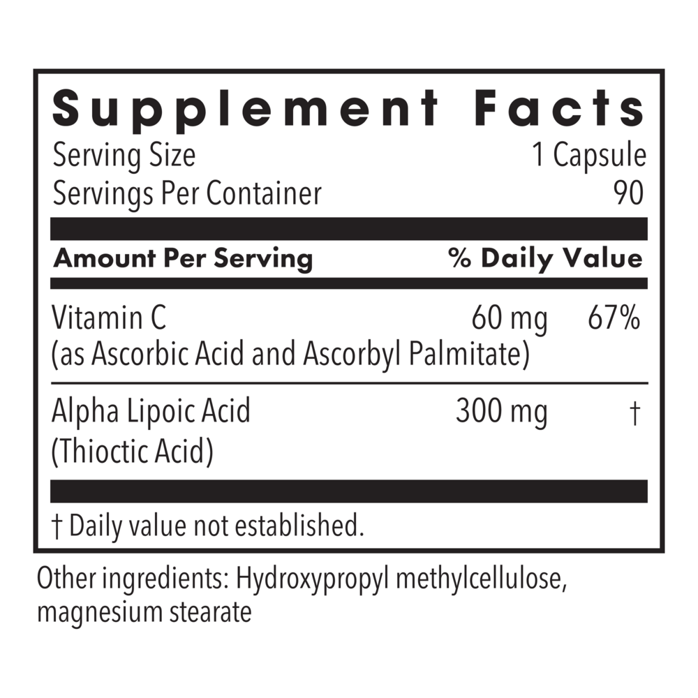 Alpha Lipoic Acid 300mg Supplement Facts Label
