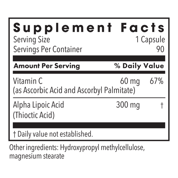 Alpha Lipoic Acid 300mg Supplement Facts Label