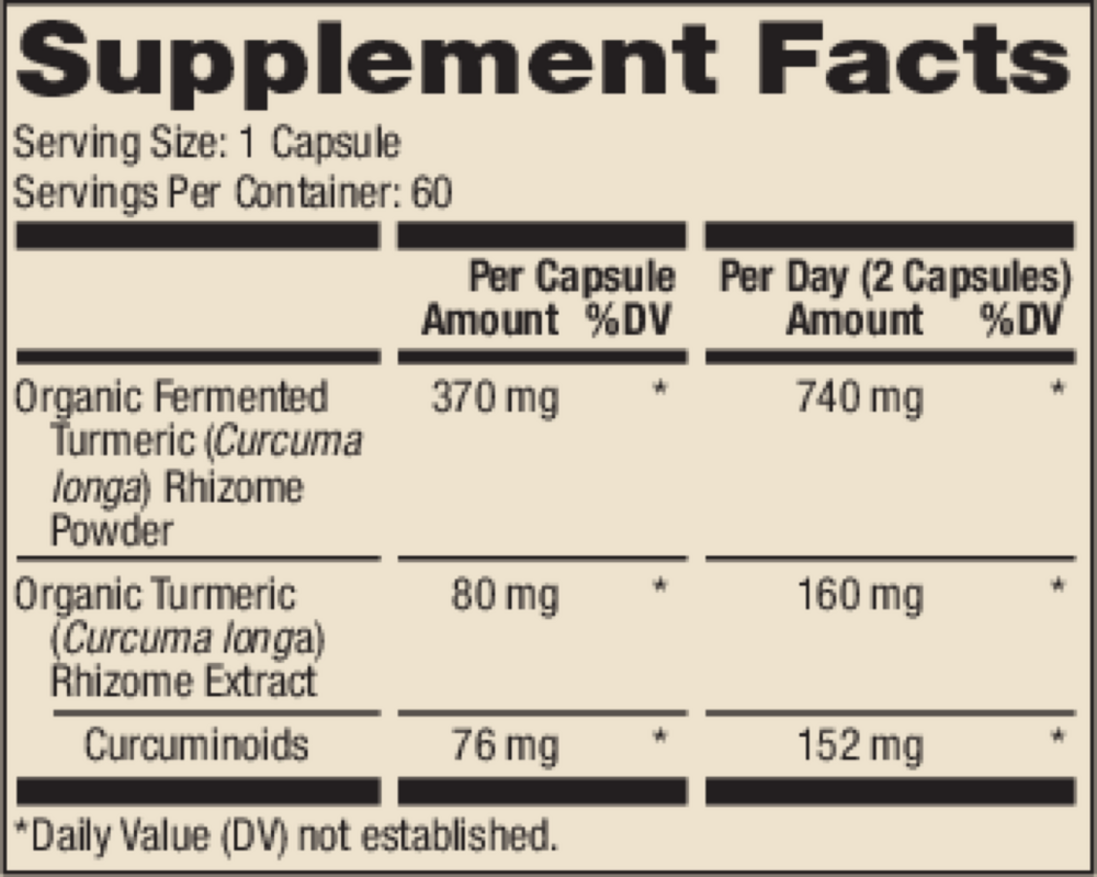 Turmeric, Fermented Supplement Facts Label