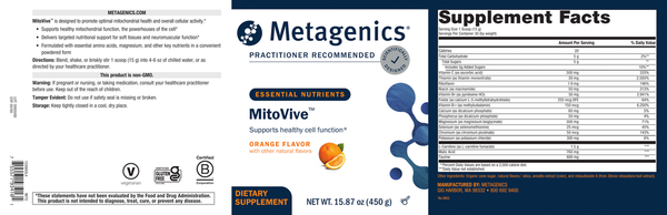 MitoVive Supplement Facts Label