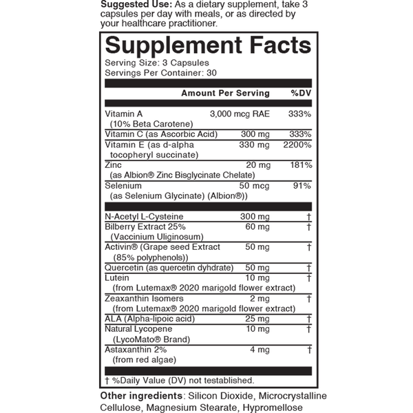 20/20 Eye Formula Supplement Facts Label