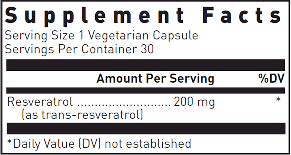 Resveratrol 30's Supplement Facts Label