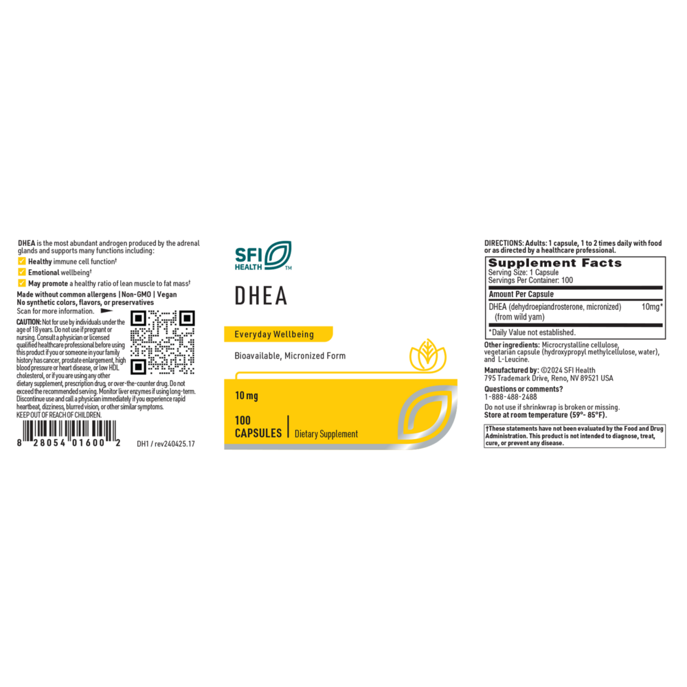 DHEA 10 mg Supplement Facts Label
