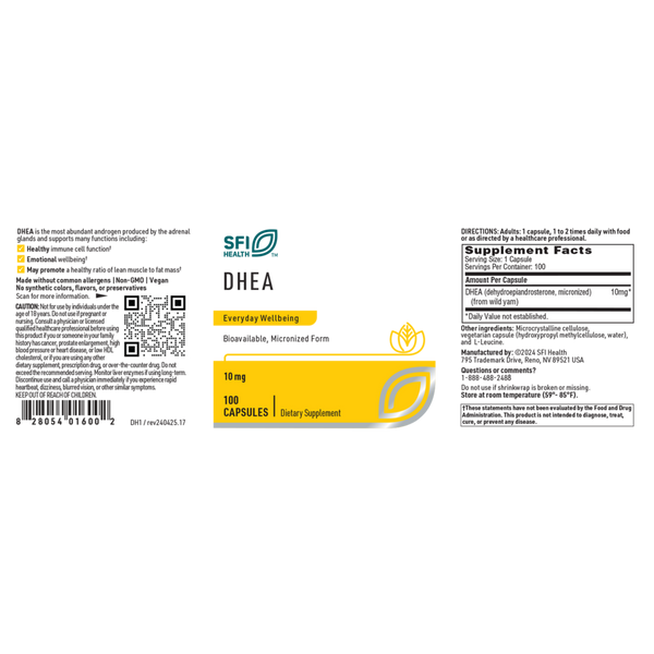 DHEA 10 mg Supplement Facts Label