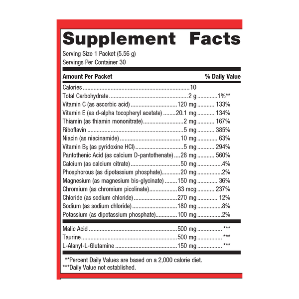 Endura Lemonade Flavor Supplement Facts Label