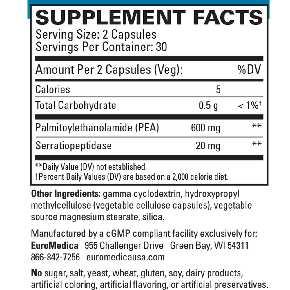 PEA Healthy Inflammation Response Supplement Facts Label