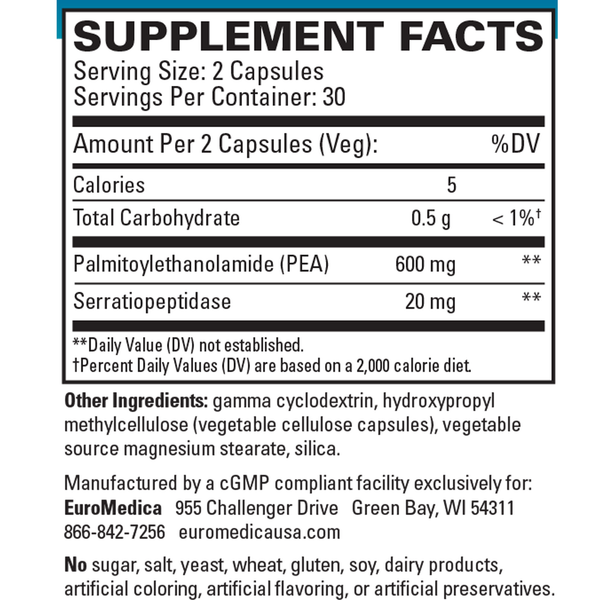 PEA Healthy Inflammation Response Supplement Facts Label