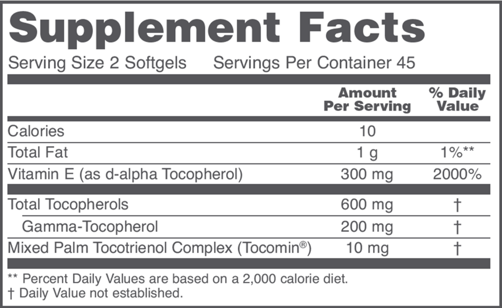 Gamma E Toco Complex Supplement Facts Label