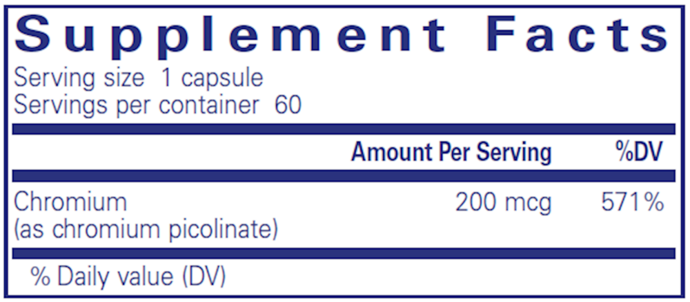 Chromium (picolinate) 200 mcg 60 Count Supplement Facts Label